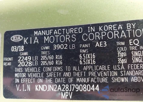 2018 Kia Soul from USA, damaged, VIN KNDJN2A28J7908044